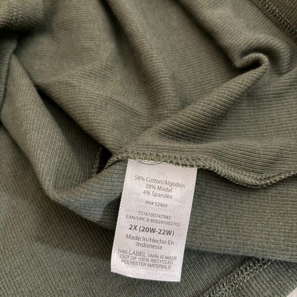 Terra & Sky Blouse Women's 2X V-Neck Popover Henley Short Sleeve Green Rib NWT - Picture 8 of 9